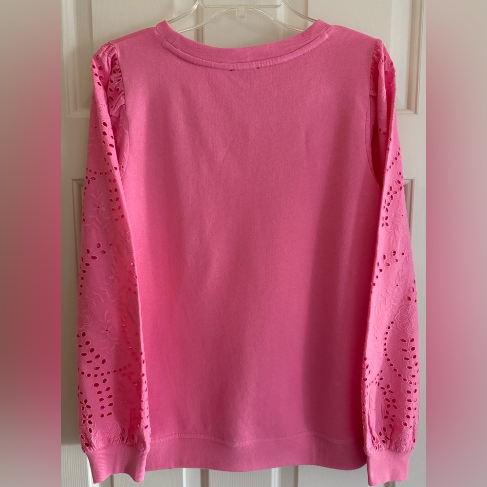 Talbots Pink Eyelet Long-Sleeve Top. Pretty Embroidered Sleeves!Medium 🌸🩷🌸 - Picture 4 of 5